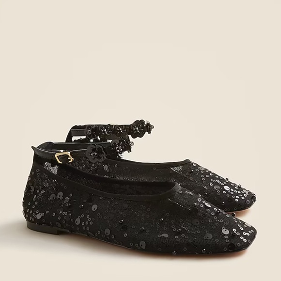 J.Crew Quinn embellished removable ankle-strap ballet flats sequin & mesh sz 9.5 - Picture 3 of 14